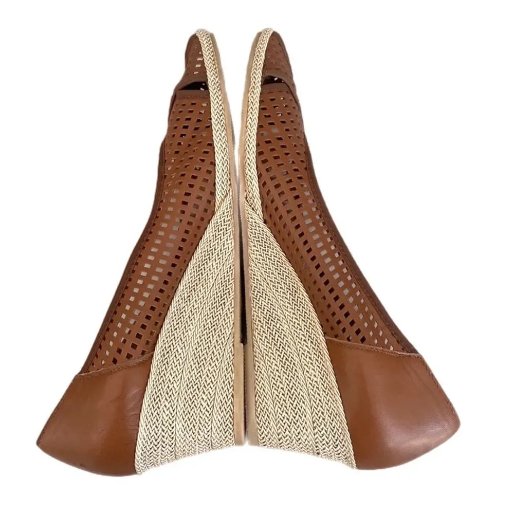 Sesto Meucci Brown Leather Woven Wedge Open-Toe Sandals Sz 9 Narrow